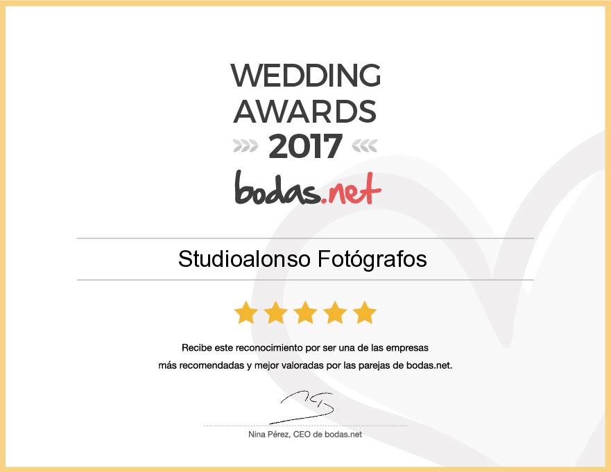 Premio Wedding Awards 2017 Bodasnet conseguido. 
